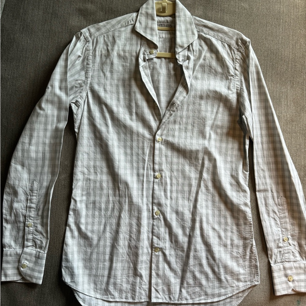 Grey and white checker button down